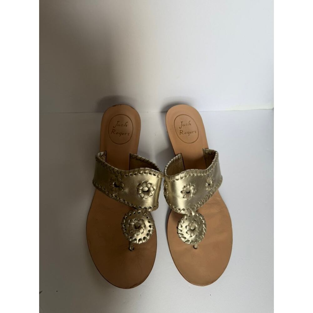 Jack Rogers Gold Leather Wedge Sandals Thong Flip Flops Women’s Size 7